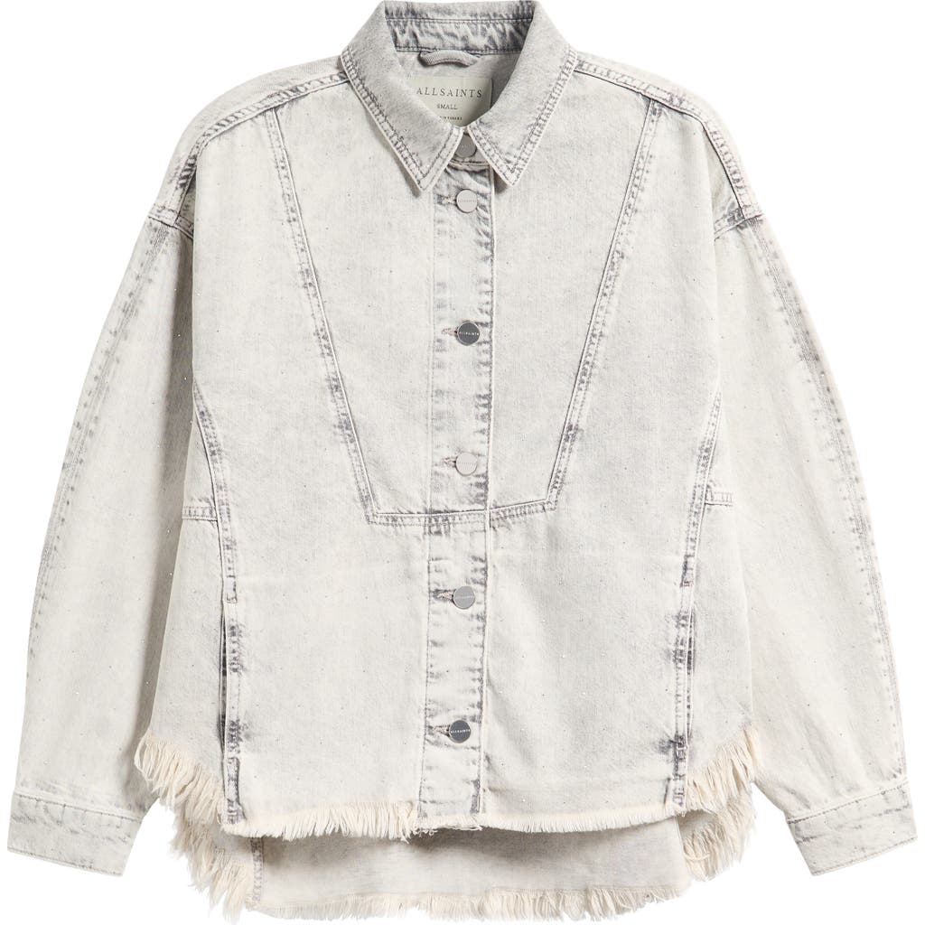 Allsaints Womens Snow Grey Hettie Relaxed-fit Denim Shacket In Gray