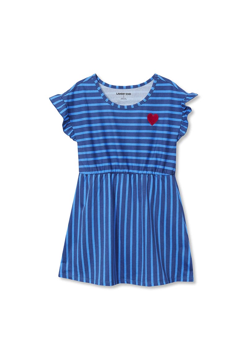 Girls Short Sleeve Gathered Waist Tunic Top, Main, color, Blue Heart Stripe