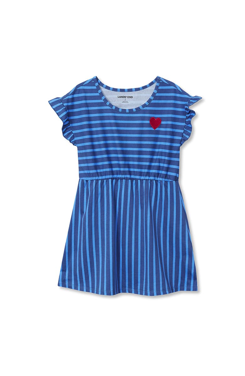 Lands' End Girls Short Sleeve Gathered Waist Tunic Top, Main, color, Blue Heart Stripe