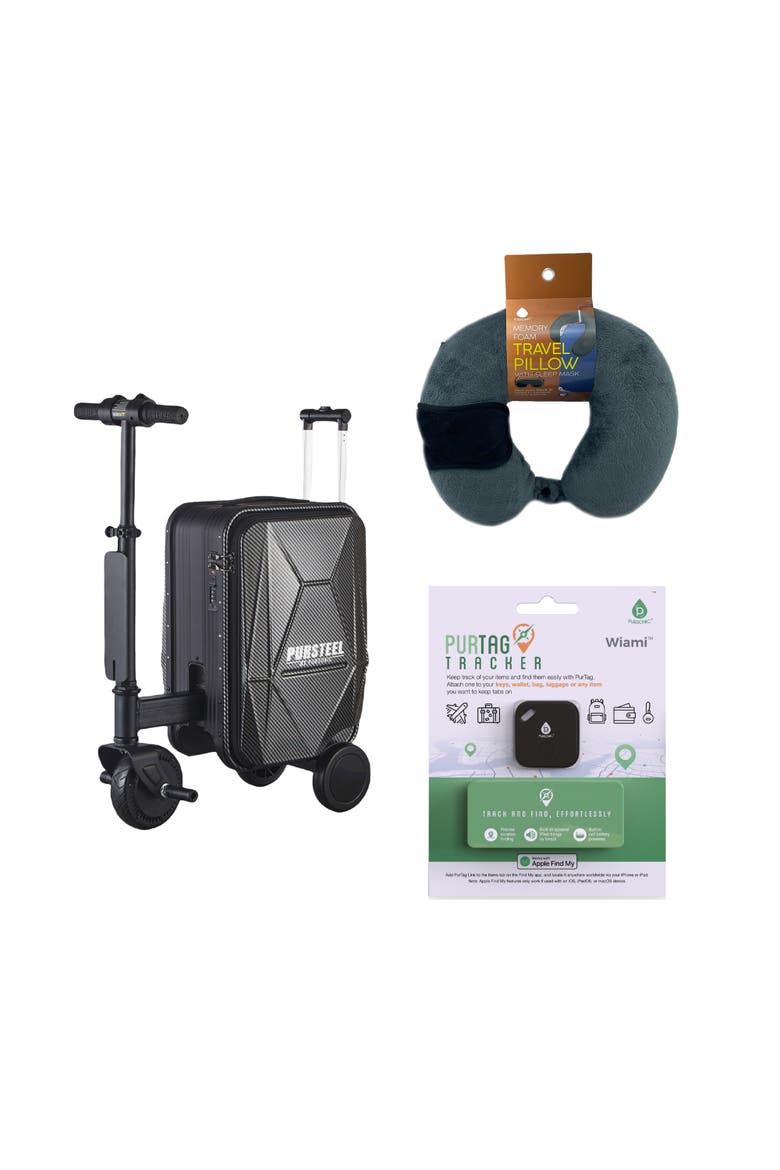 Electric Luggage, Purtag Tracker & Travel Pillow, Main, color, Multicolor