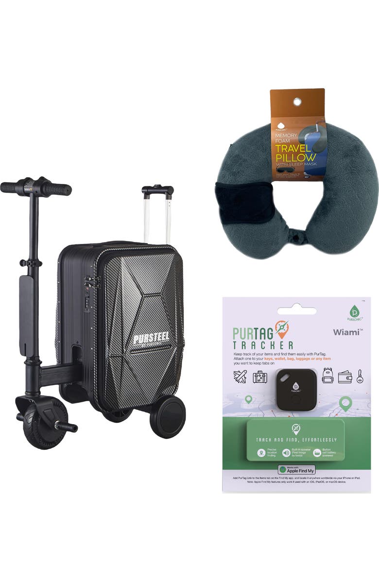 PURSONIC Smart Travel Set Electric Luggage, Purtag Tracker & Memory Foam Pillow, Main, color, Multicolor