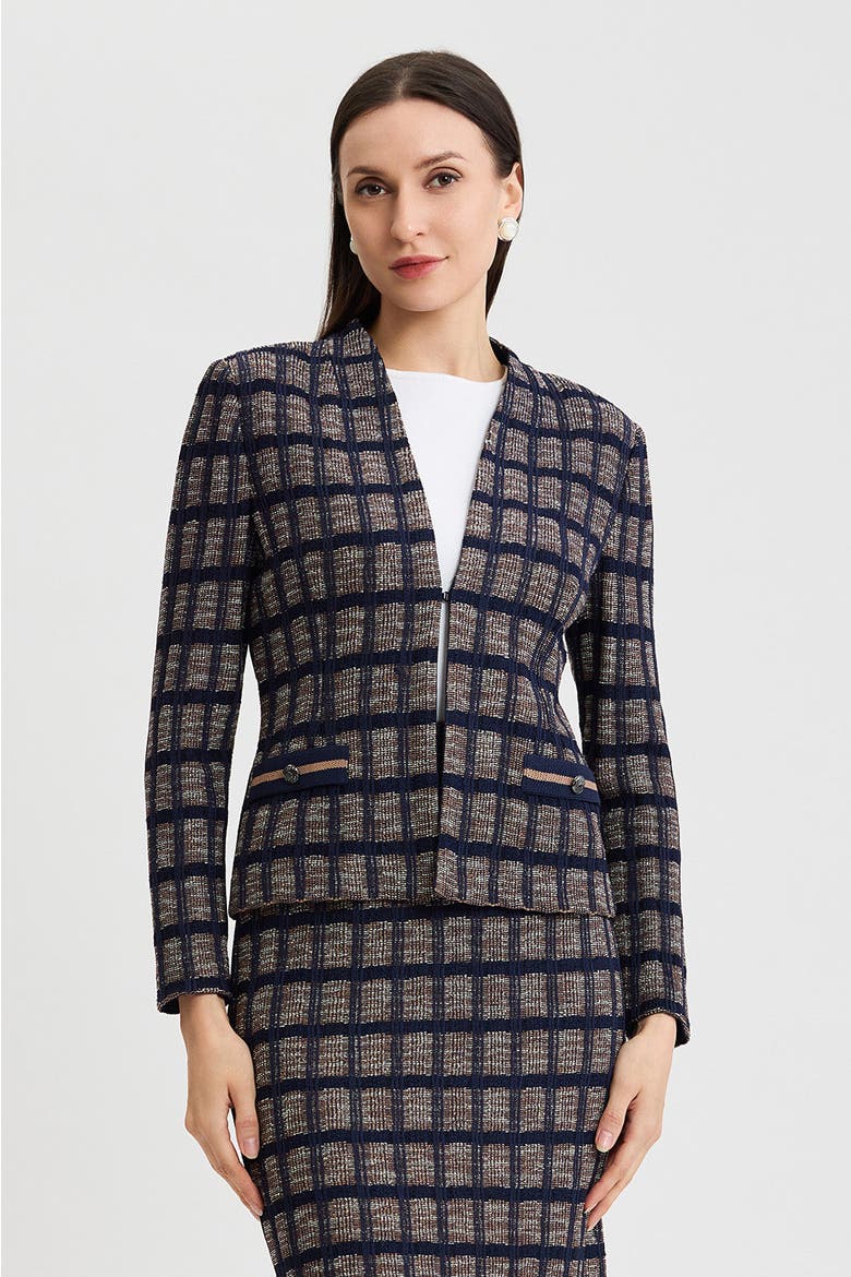 Checkered Knit Jacket, Main, color, Indigo/Warm Taupe/Almond