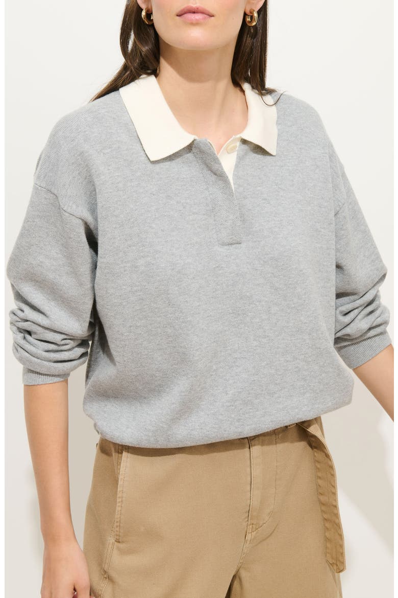 Bond St. Contrast Collar Cotton & Cashmere Polo Sweater, Main, color, GREY FLANNEL