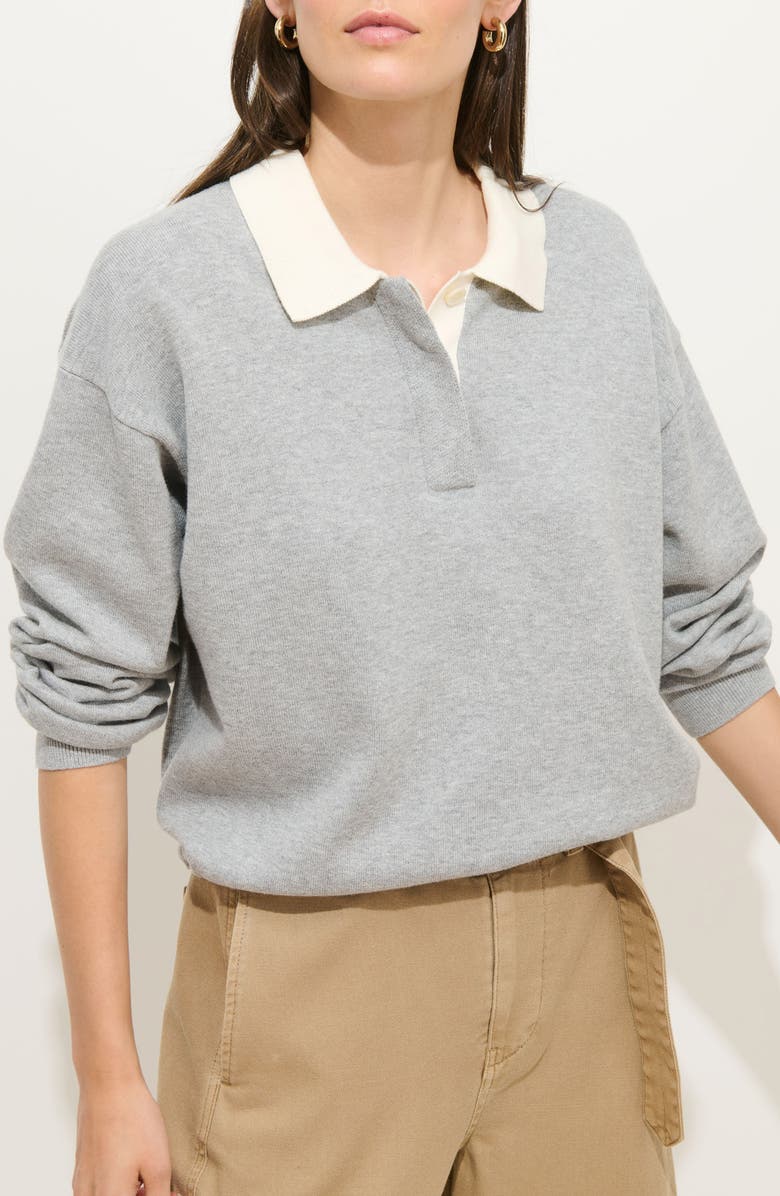 Alex Mill Bond St. Contrast Collar Cotton & Cashmere Polo Sweater, Main, color, Grey Flannel