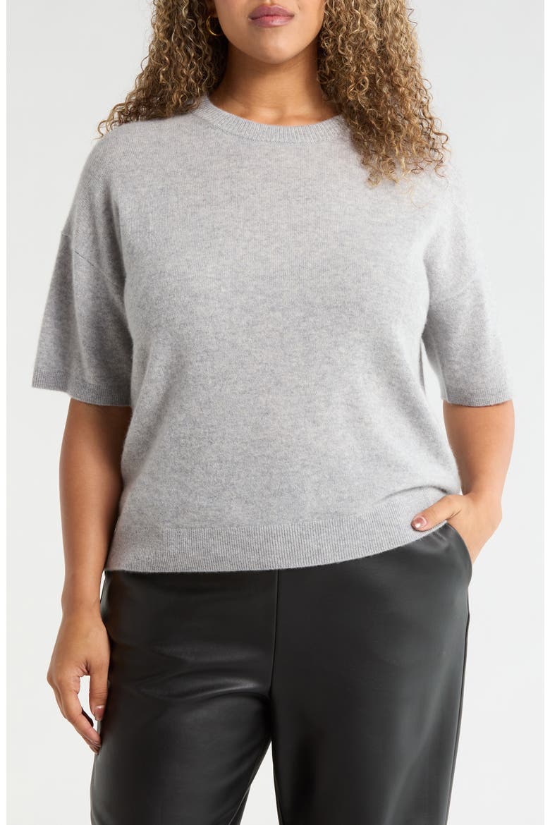 Short Sleeve Cashmere Sweater, Main, color, GREY SILK HEATHER