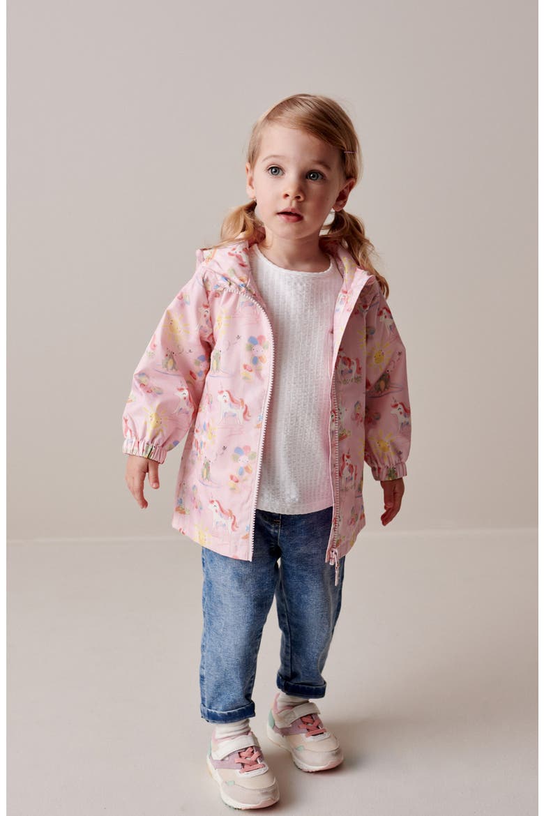 Kids' Water Resistant Hooded Jacket, Alternate, color, PINK UNICORN