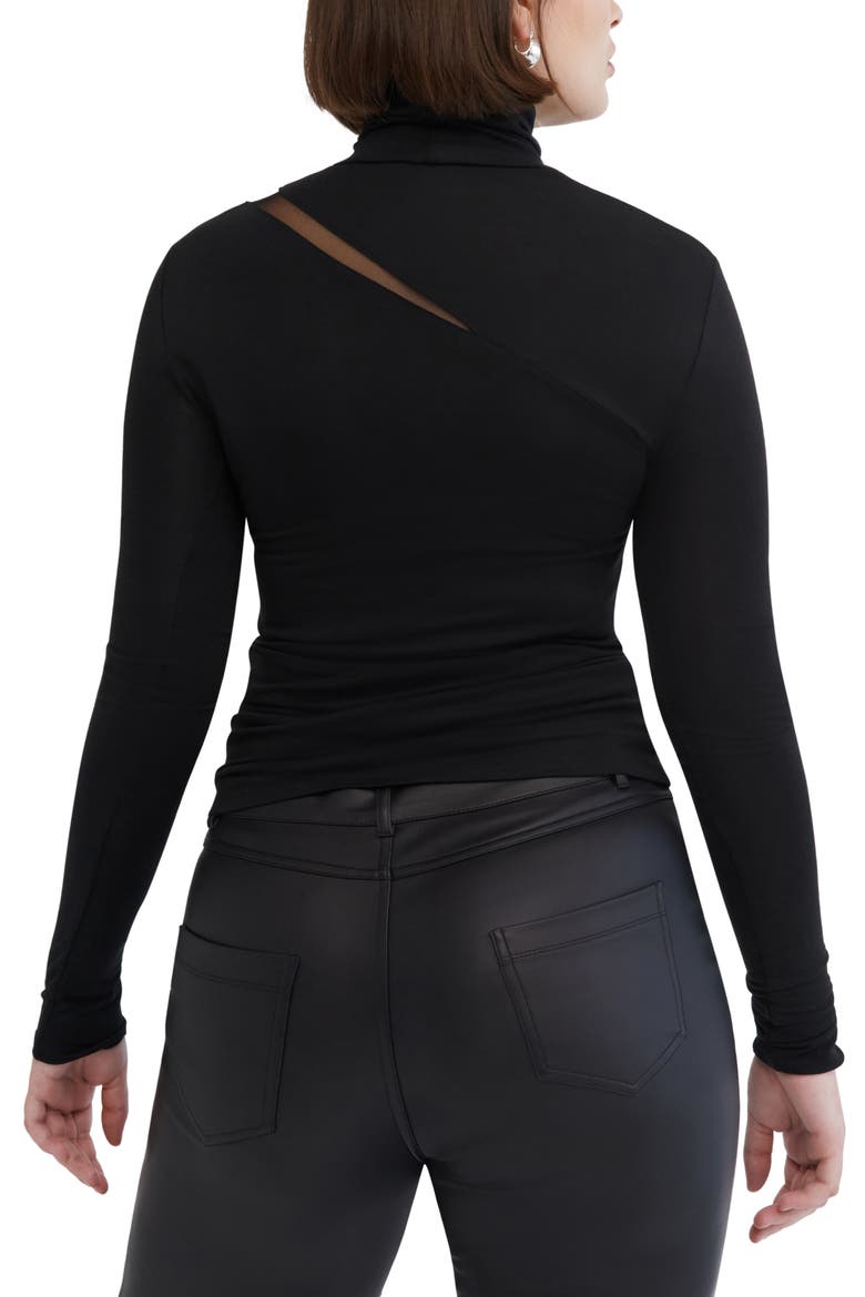 Vee Mesh Cutout Turtleneck Top, Alternate, color, BLACK