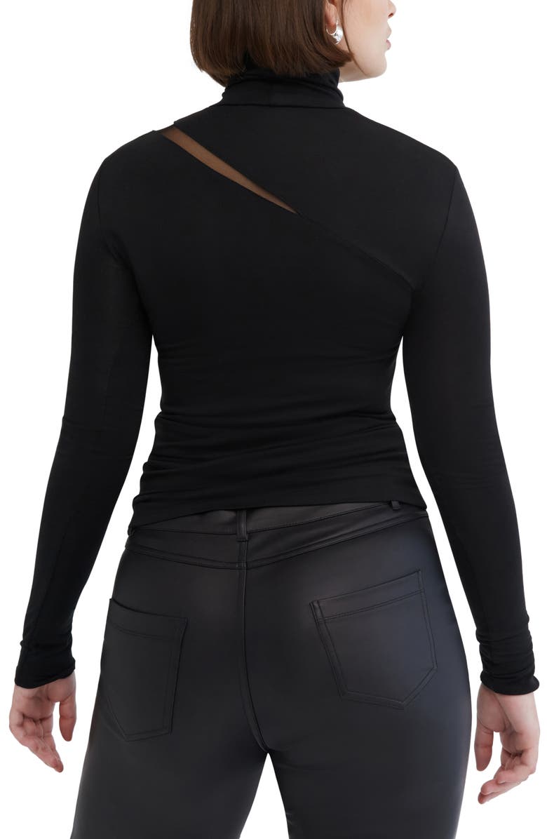 Marcella Vee Mesh Cutout Turtleneck Top, Alternate, color, Black