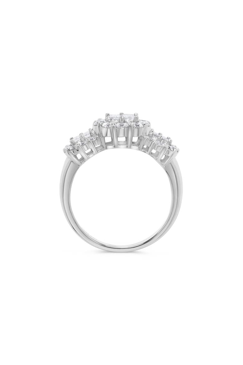Triple Baguette Diamond Round Halo Ring in 14K White Gold, Alternate, color, 14K White Gold