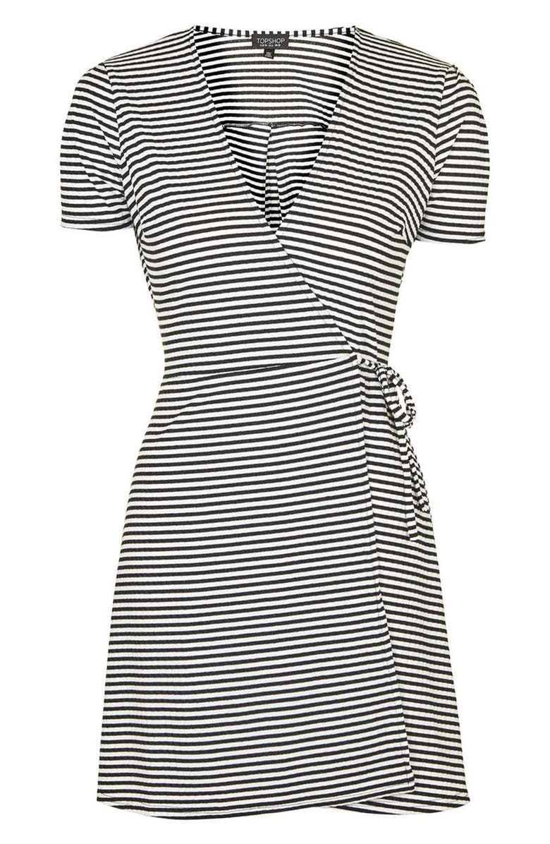 Topshop Stripe Wrap Skater Dress, Alternate, color, 