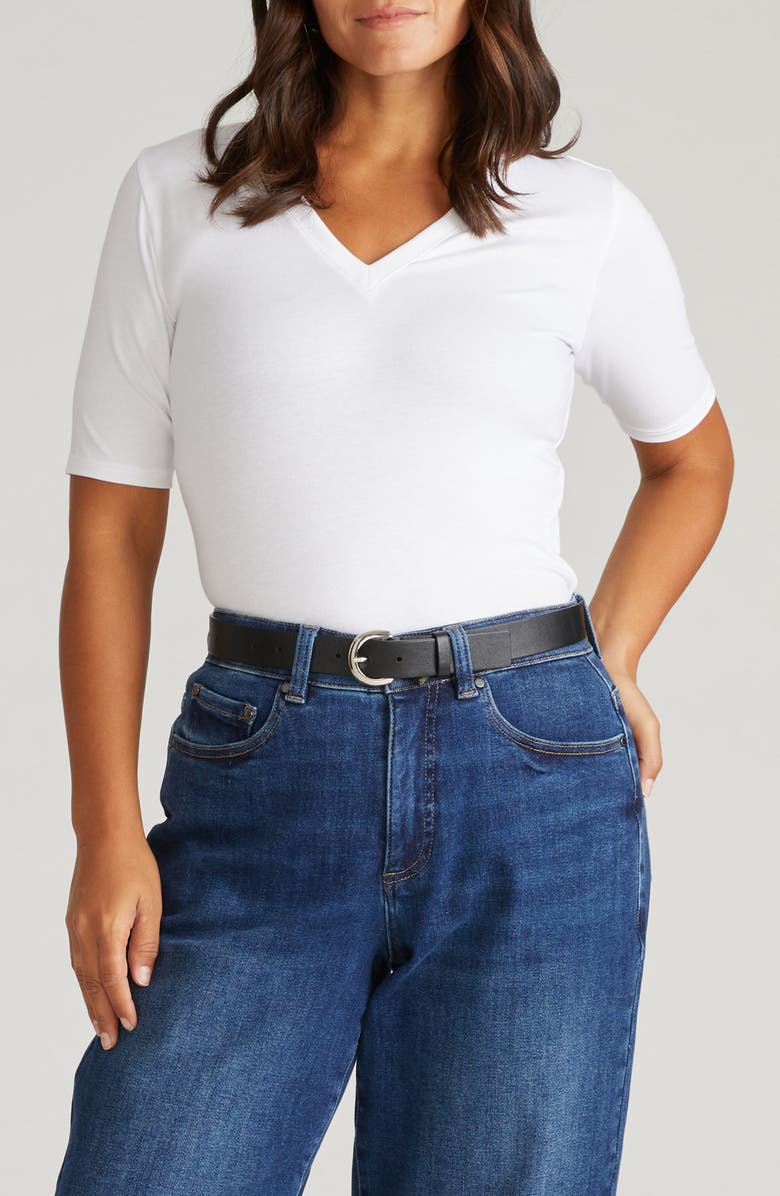 Universal Standard Stripe Cotton Jersey T-Shirt, Main, color, White