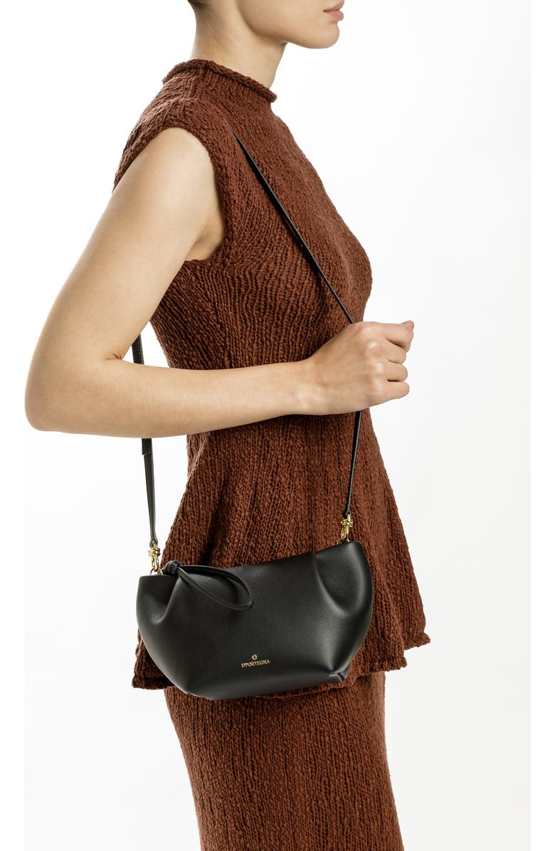 LA PORTEGNA Martita Small Leather Clutch Bag With Shoulder Strap, Alternate, color, Black