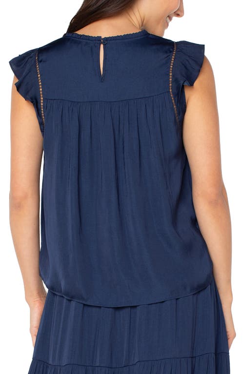 Liverpool Los Angeles Openwork Detail Flutter Sleeve Top In Blue