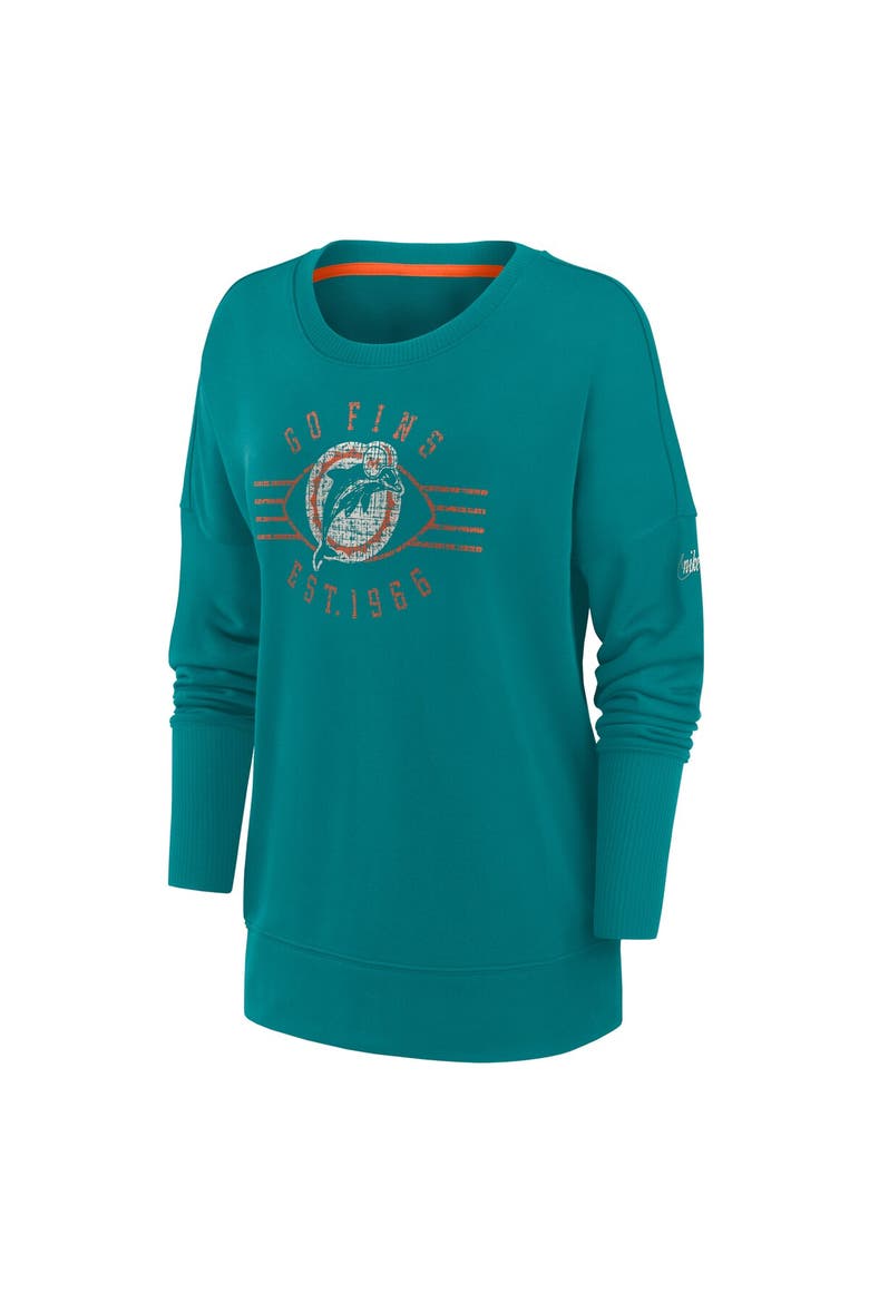 Women's Nike Aqua Miami Dolphins Rewind Playback Icon Performance Pullover Sweatshirt, Alternate, color, Aqua