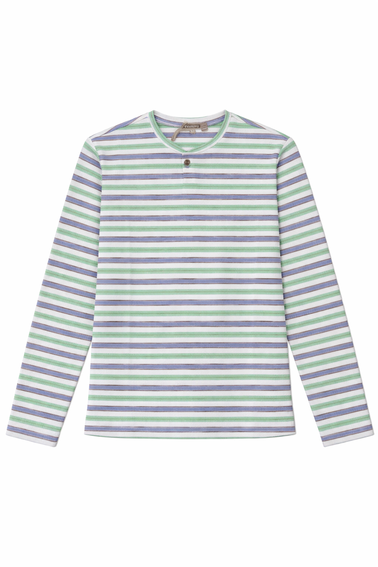 Striped Henley Ribbed Neckline Long Sleeve Tee, Main, color, Mint