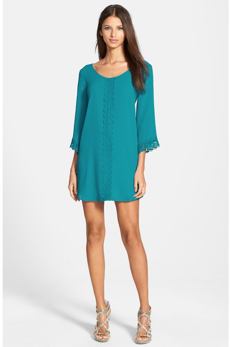 ASTR Lace Trim Shift Dress, Main, color, CAPRI TURQUOISE