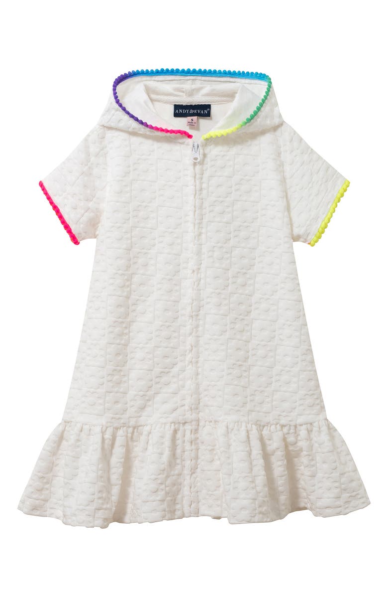 Andy & Evan Kids' Hooded Terry Cover-Up Dress, Main, color, White Check