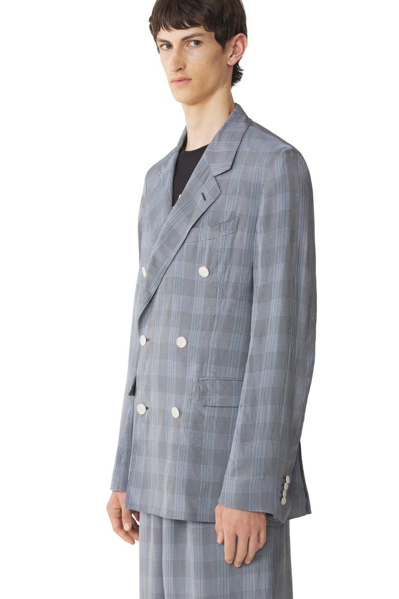 Double-Breasted Jacket In Viscose, Alternate, color, Checkered, Pale blue