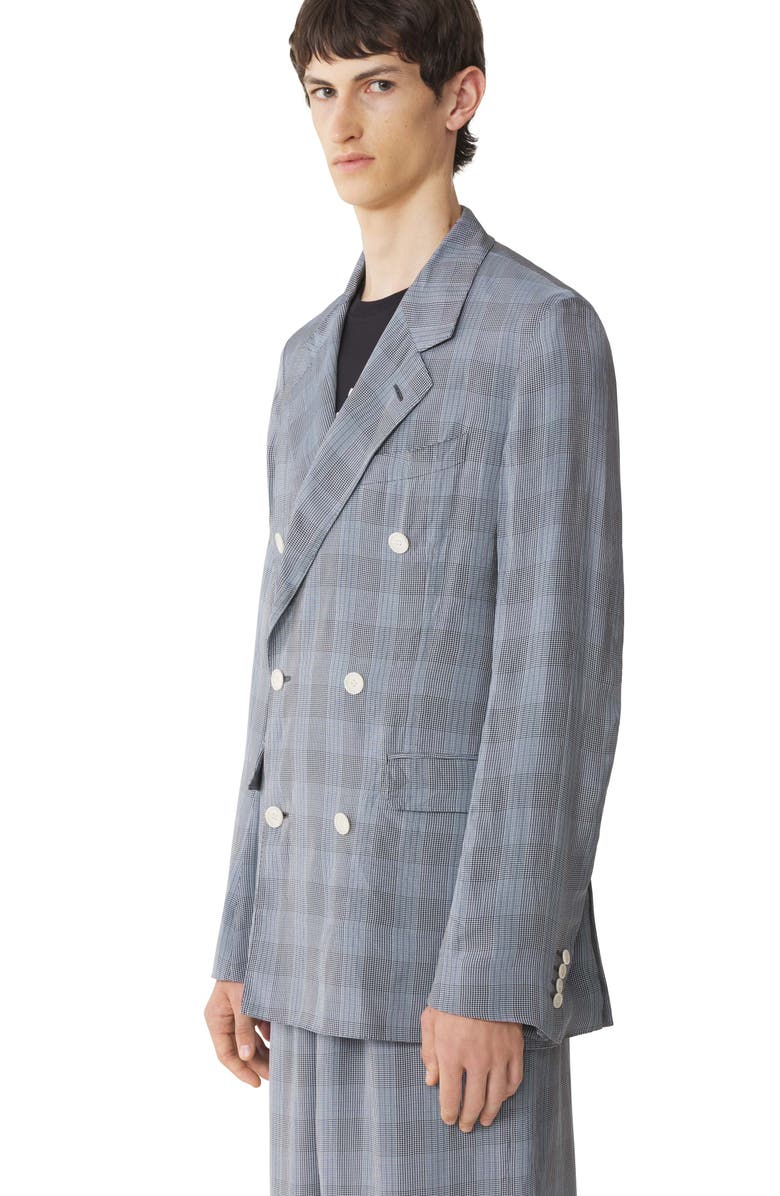 Lanvin Double-Breasted Jacket In Viscose, Alternate, color, Checkered, Pale Blue