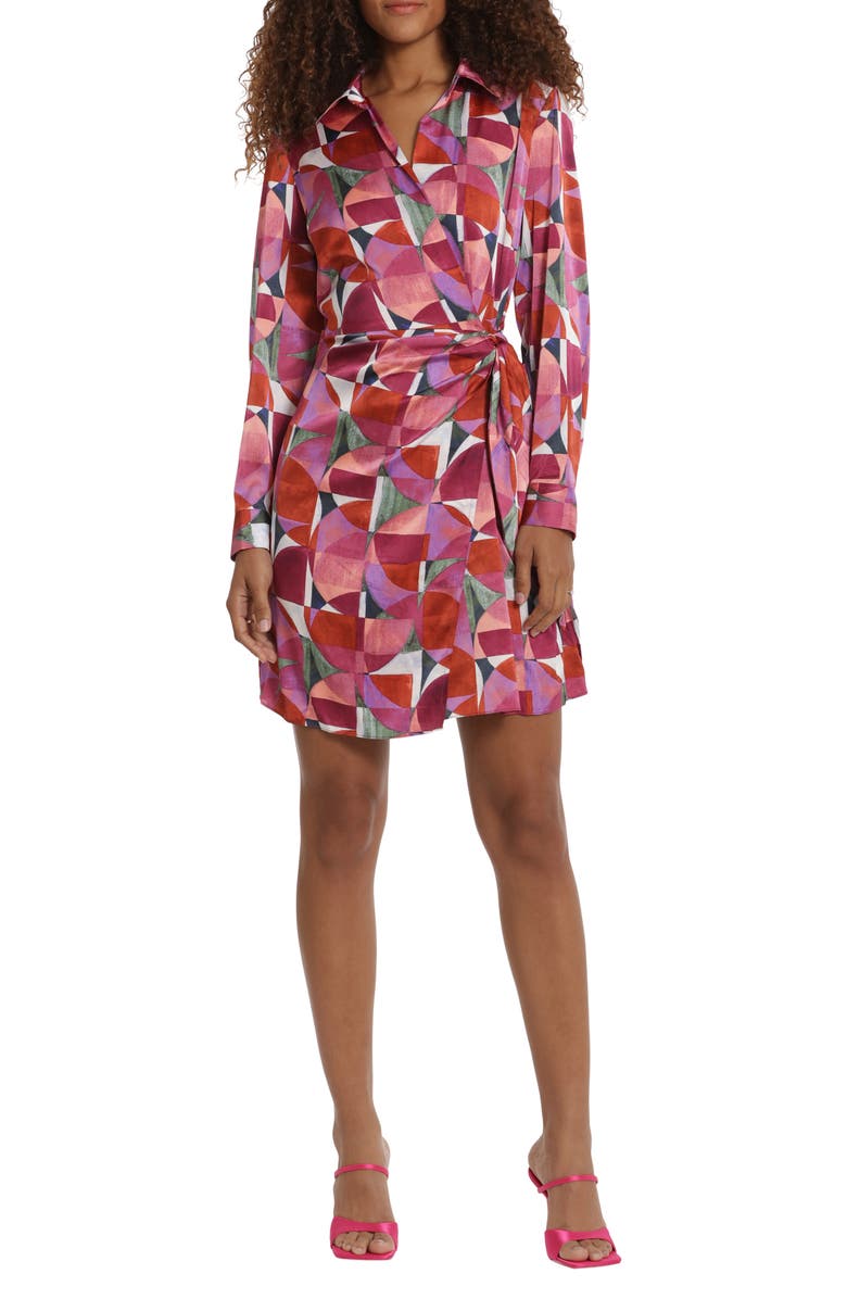 DONNA MORGAN FOR MAGGY Geo Print Long Sleeve Wrap Shirtdress, Main, color, 