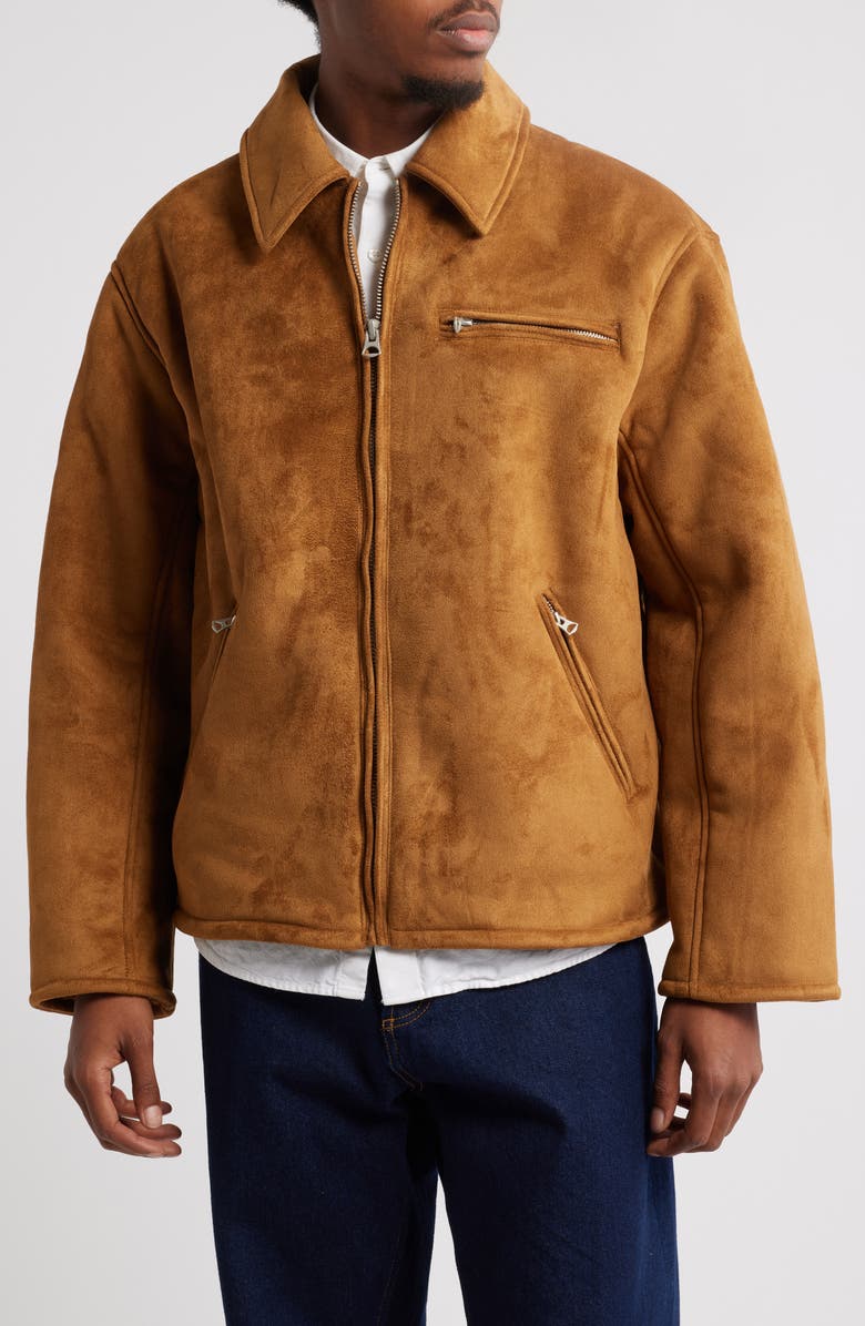 Topman Faux Shearling Lined Faux Suede Jacket, Alternate, color, 