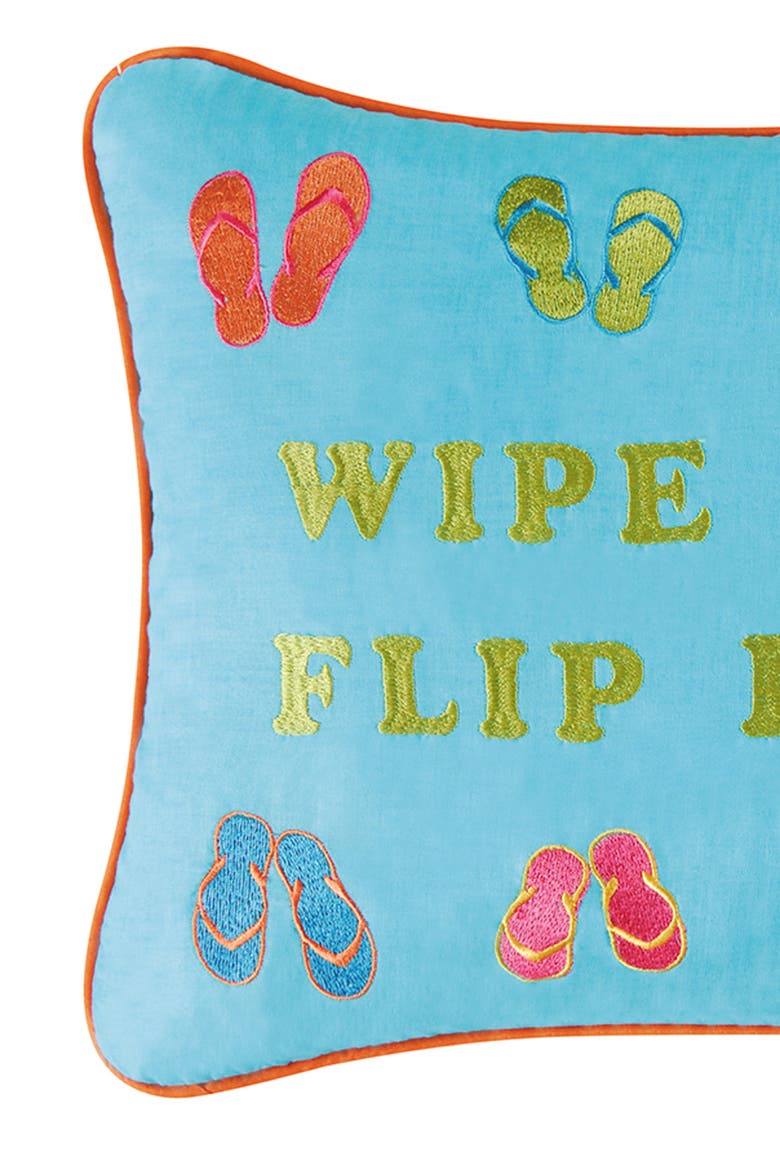 "Wipe Your Flip Flops" Cotton Blend Mini Accent Pillow 12" x 16, Alternate, color, Blue