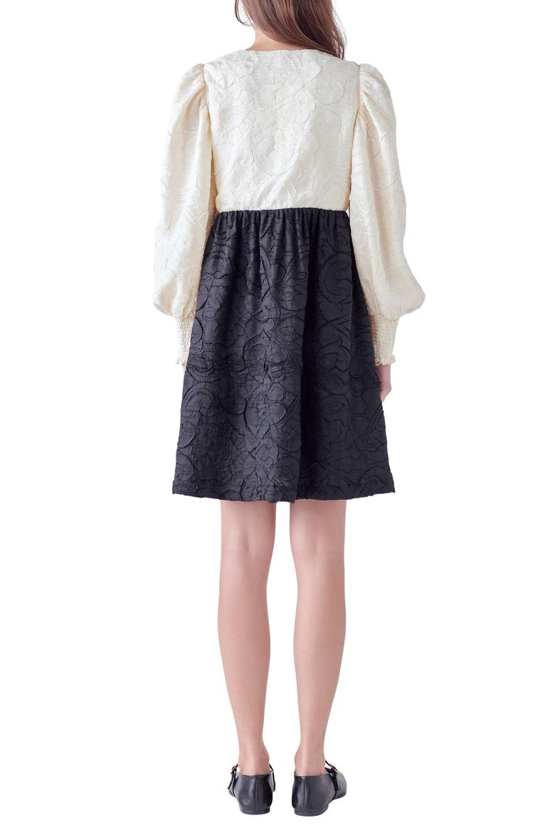 Floral Textured Long Sleeve Dress, Alternate, color, IVORY/ BLACK