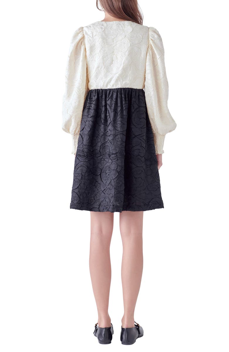 English Factory Floral Textured Long Sleeve Dress, Alternate, color, Ivory/ Black