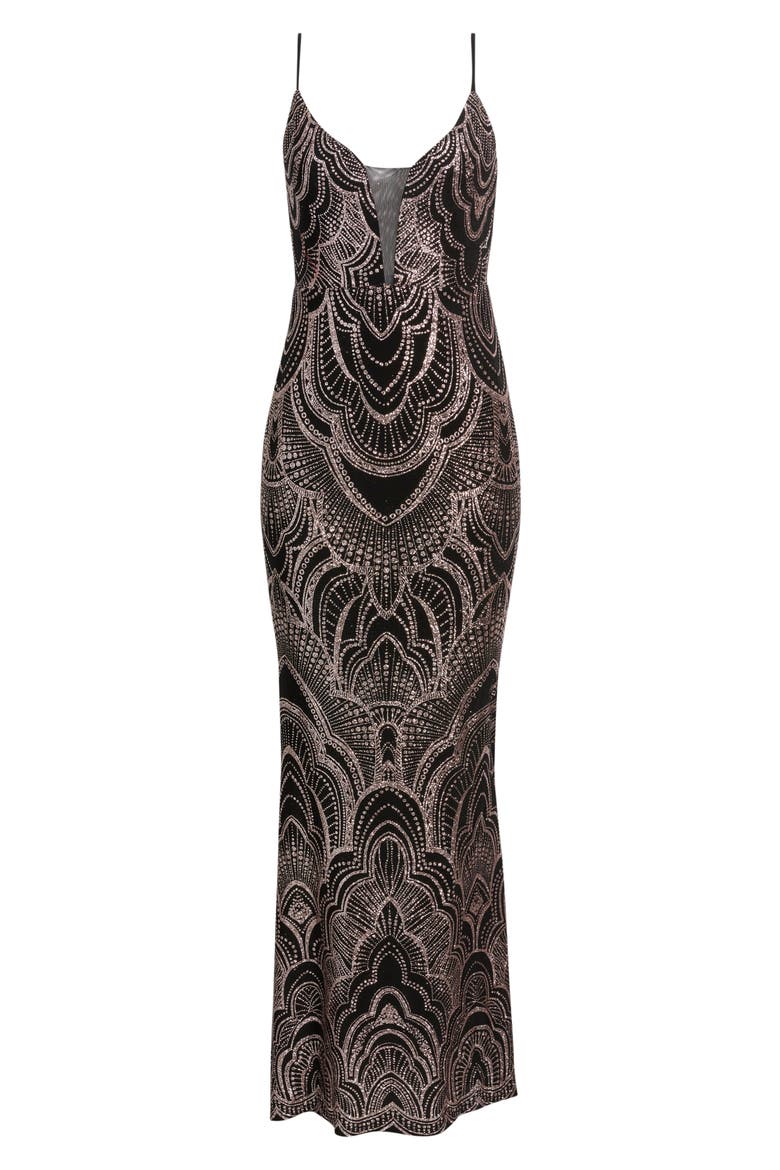 Glitter Sleeveless Gown, Alternate, color, BLACK/ GOLD