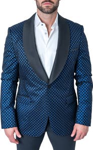 Maceoo Sparkle Blue Shawl Collar Dinner Jacket