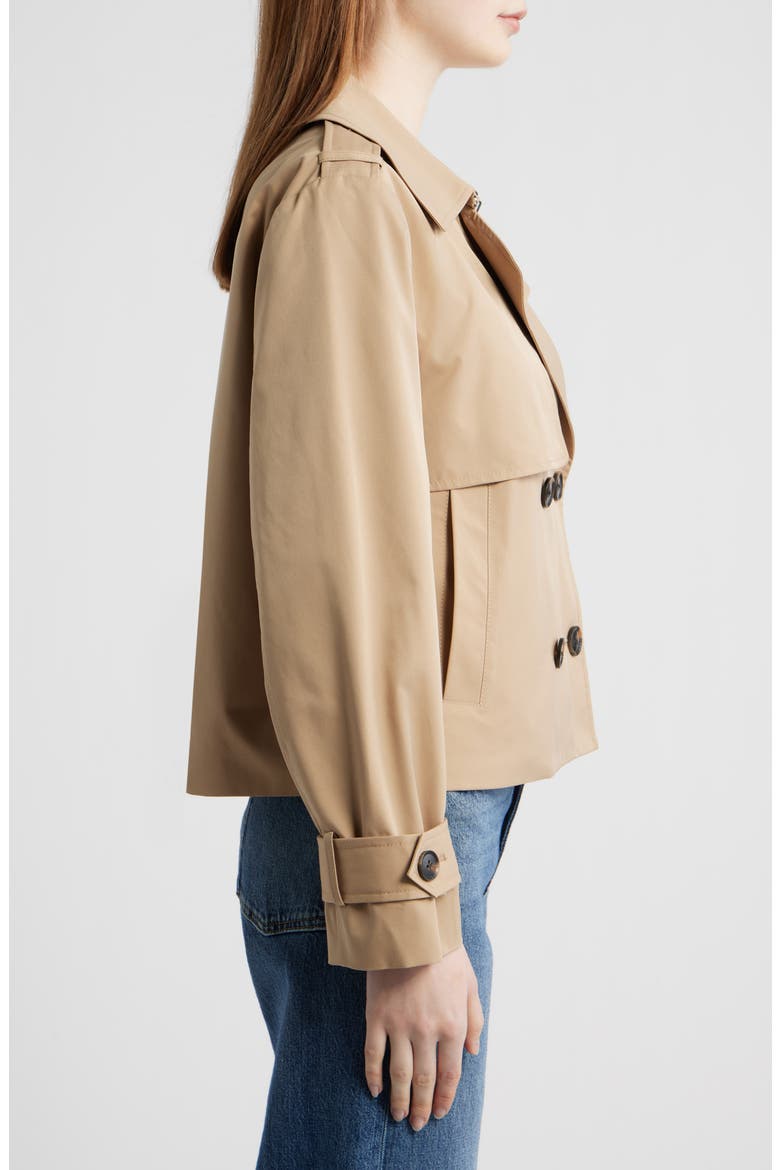 Floral Lining Short Trench Coat, Alternate, color, CAMEL