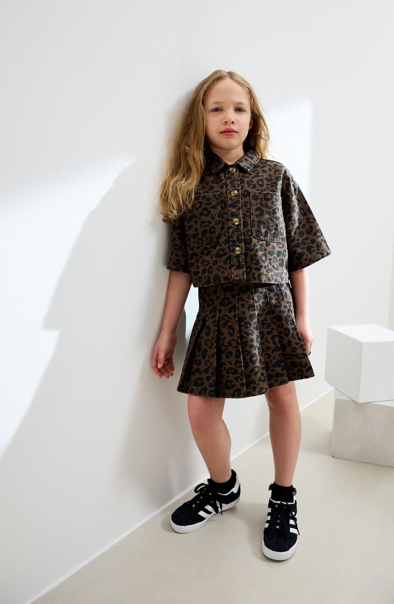 NEXT Kids' Leopard Print Cotton Shacket & Skirt Set, Alternate, color, Leopard
