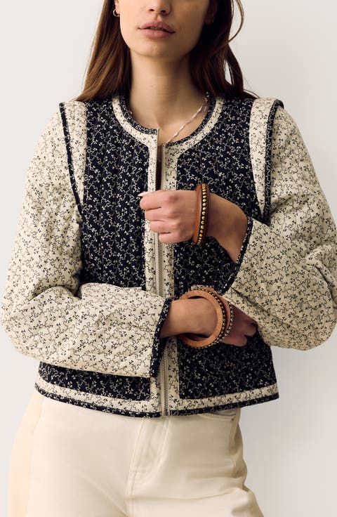 Mono Print Quilted Crop Jacket