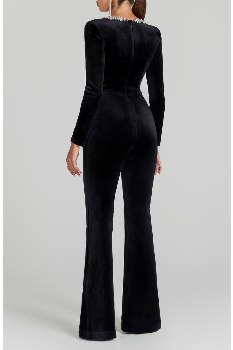 Kimberly Rhinestone Trim Velvet Jumpsuit, Alternate, color, BLACK