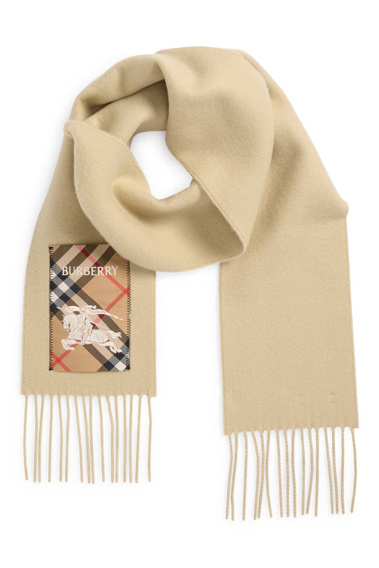 Equestrian Knight Detail Cashmere Fringe Scarf, Alternate, color, NUTMEG