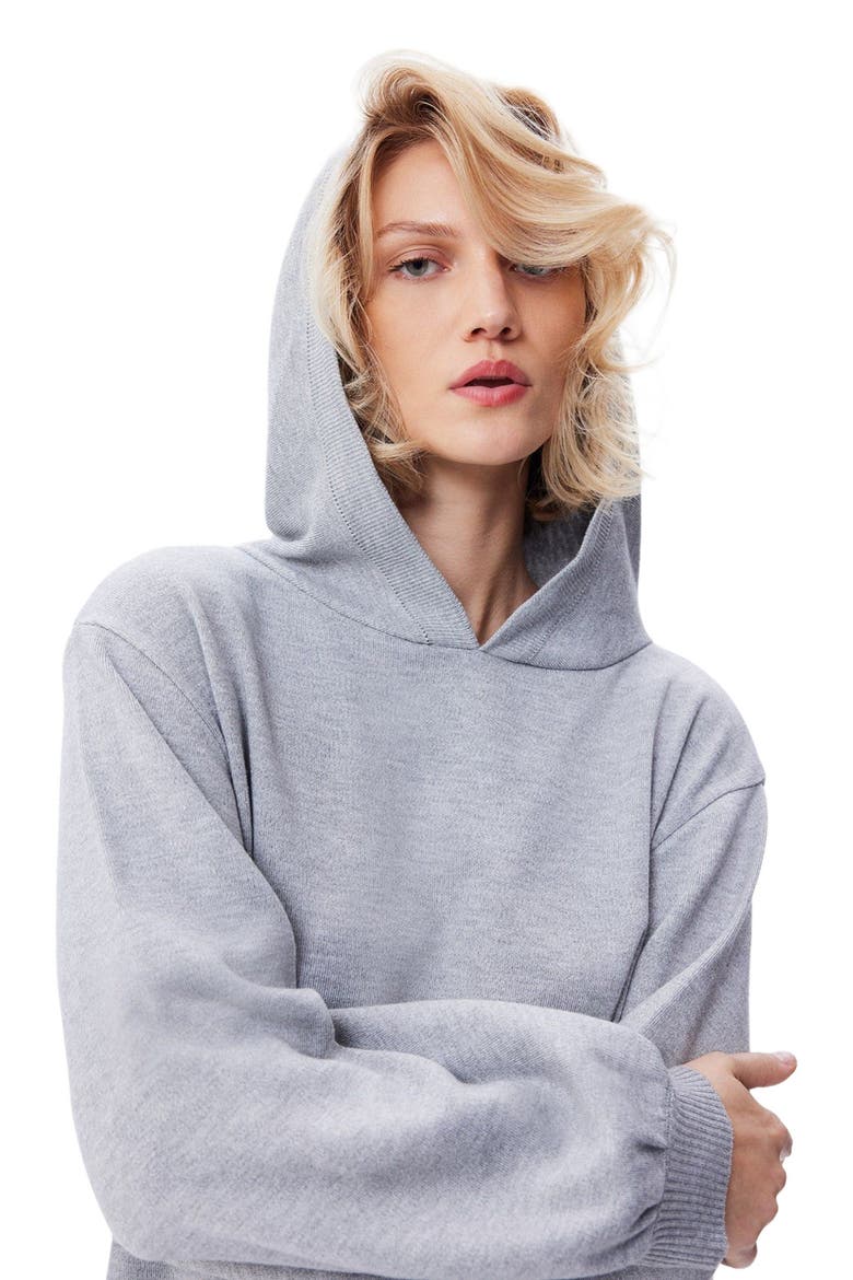 Nomia Pleated Hem Hoodie Dress, Alternate, color, Heather Grey