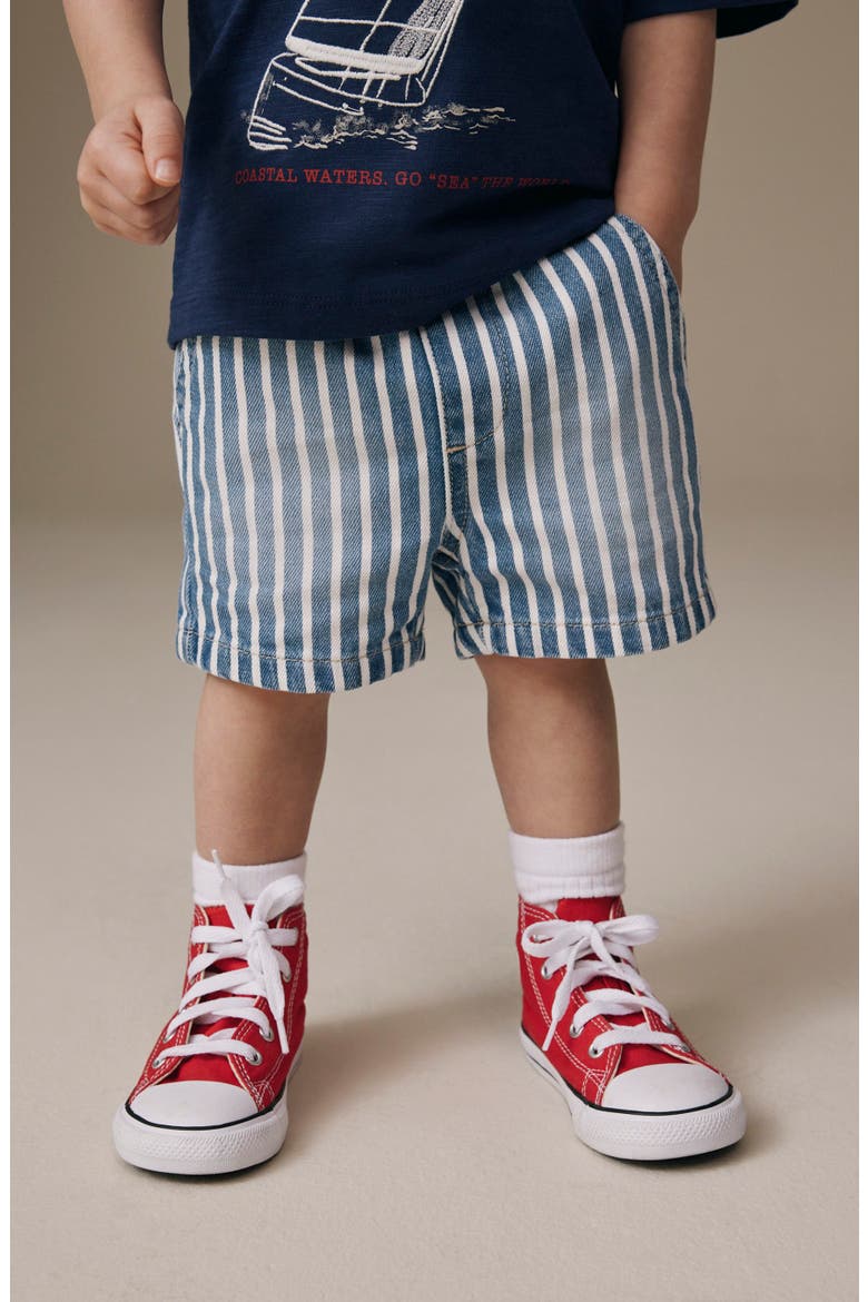 Kids' Stripe Cotton Denim Drawstring Shorts, Alternate, color, MULTI