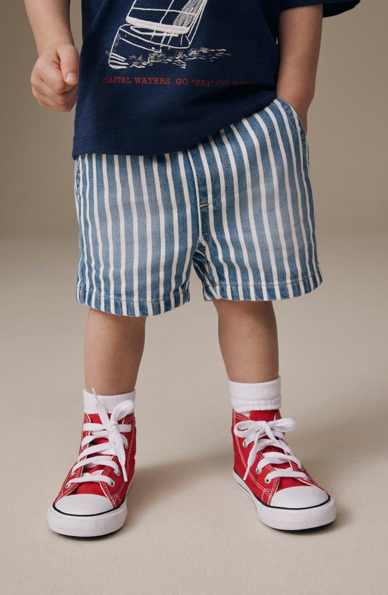 NEXT Kids' Stripe Cotton Denim Drawstring Shorts, Alternate, color, Multi