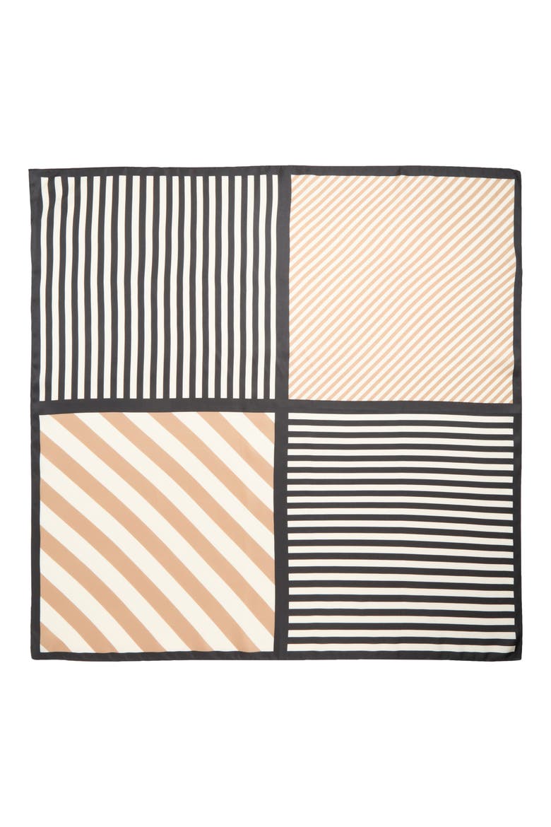 Stripe Square Silk Scarf, Alternate, color, BLACK LINEAR PRINT