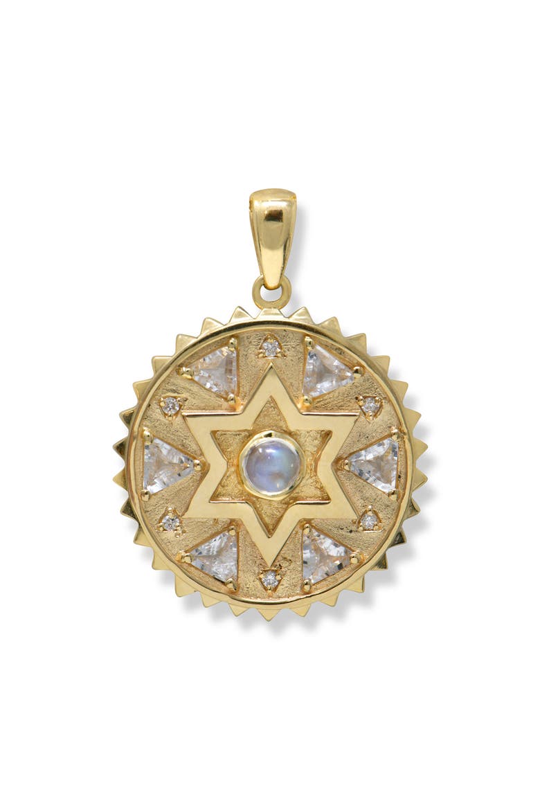 Star of David Moonstone & Diamond Medallion Charm, Main, color, 14K YELLOW GOLD/ DIAMOND
