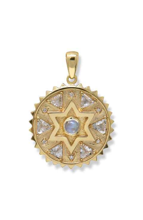 Star of David Moonstone & Diamond Medallion Charm