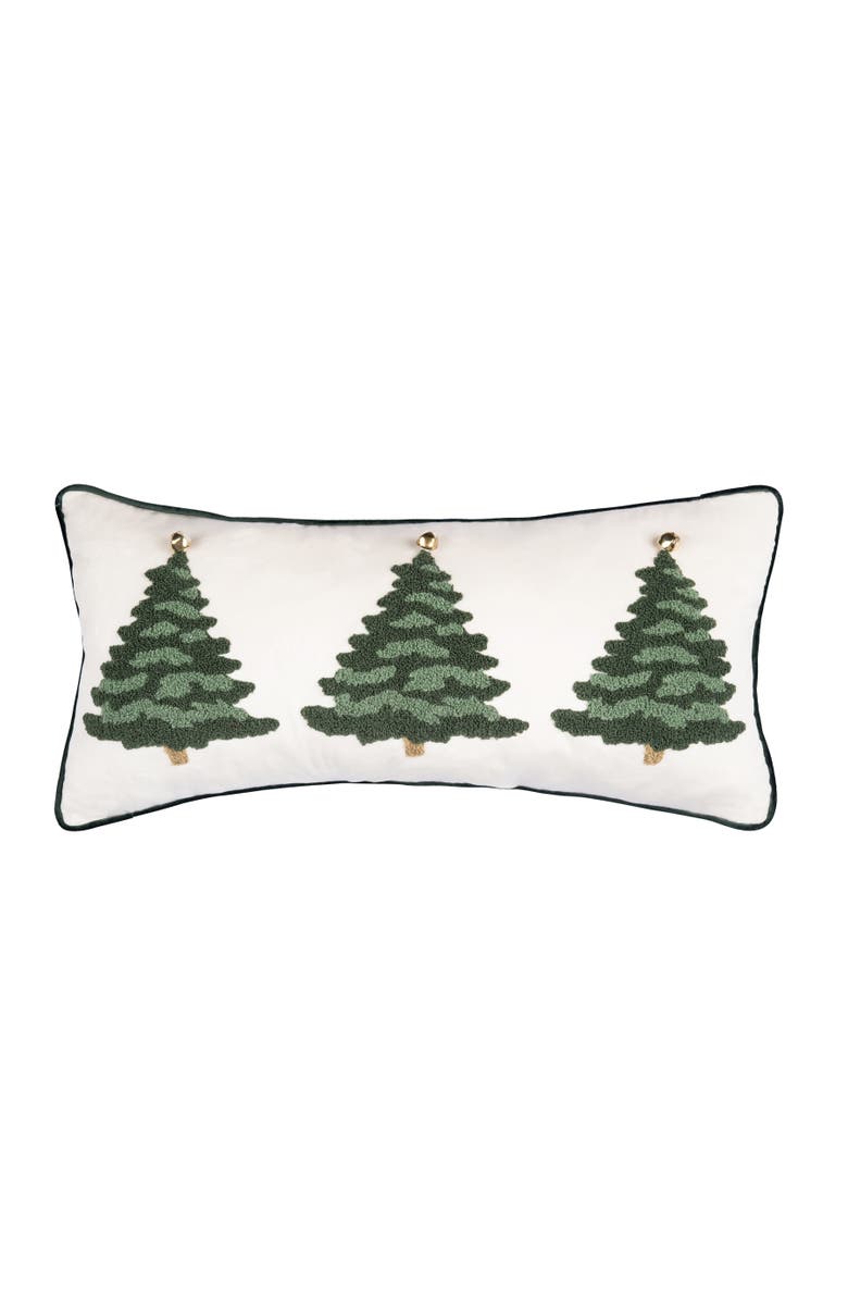 C&F Home Flocked Evergreen Trees Embellished Christmas Accent Pillow 12" x 24", Main, color,