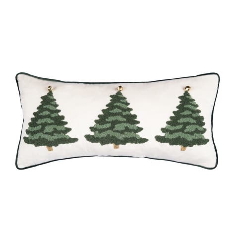 Flocked Evergreen Trees Embellished Christmas Accent Pillow 12" x 24"