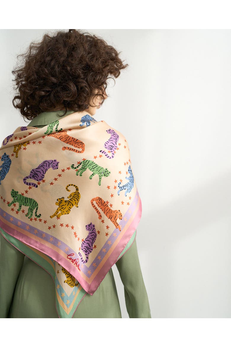 "Neon Tigers" Large Silk Scarf, Alternate, color, Pink & Green