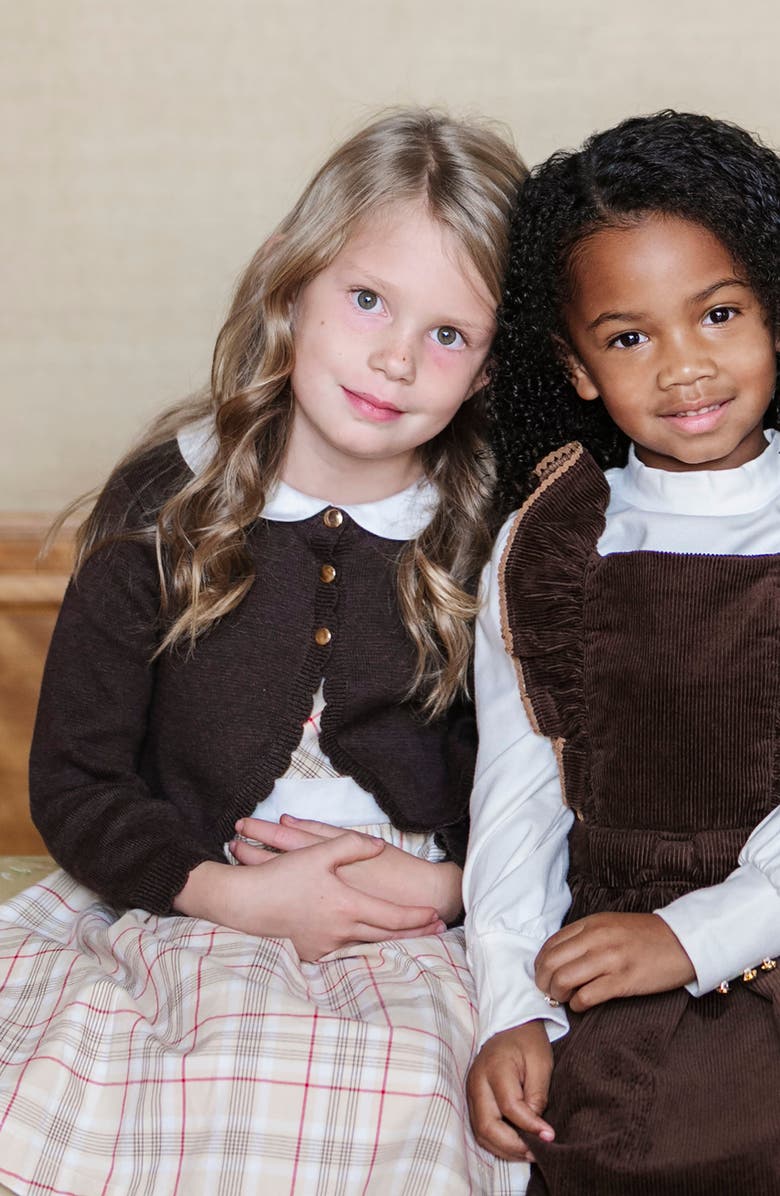 Hope & Henry Kids' Organic Cropped Scallop Edge Sweater Cardigan, Alternate, color, Chocolate Heather