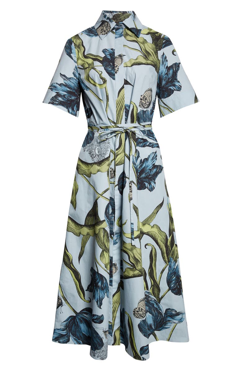 Erdem Etched Tulip Print Organic Cotton Poplin Shirtdress, Alternate, color, Etched Tulip Powder Blue
