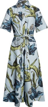 Erdem Etched Tulip Print Organic Cotton Poplin Shirtdress