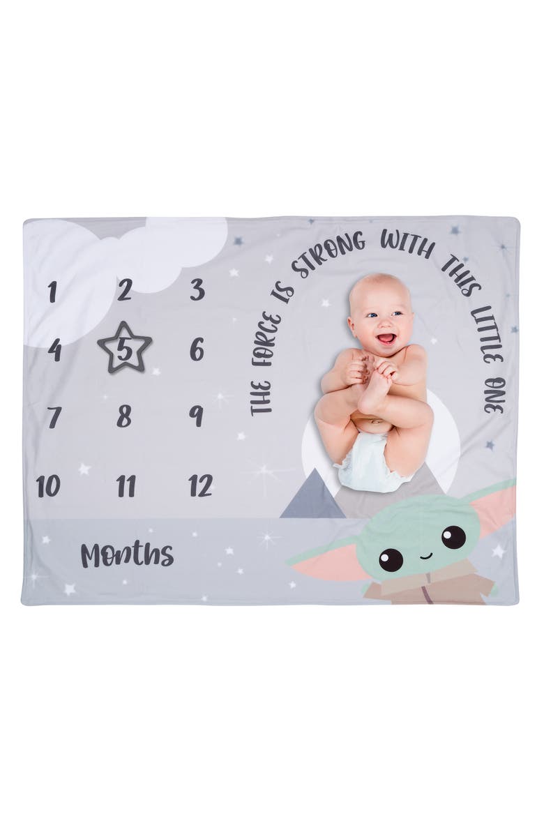 Star Wars The Child/Grogu/Baby Yoda Fleece Milestone Blanket w/ Star, Main, color, Gray