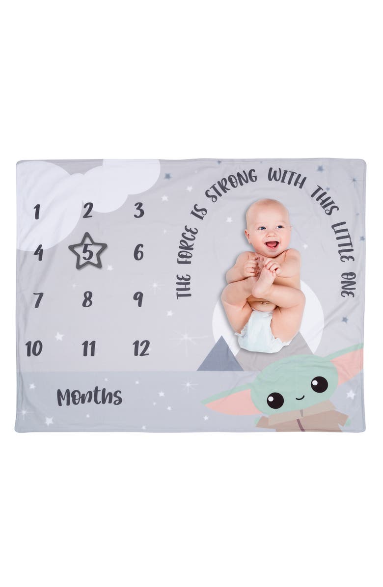 Lambs & Ivy Star Wars The Child/Grogu/Baby Yoda Fleece Milestone Blanket w/ Star, Main, color, Gray