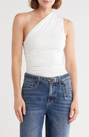 Vigoss Ruched One-shoulder Top In White